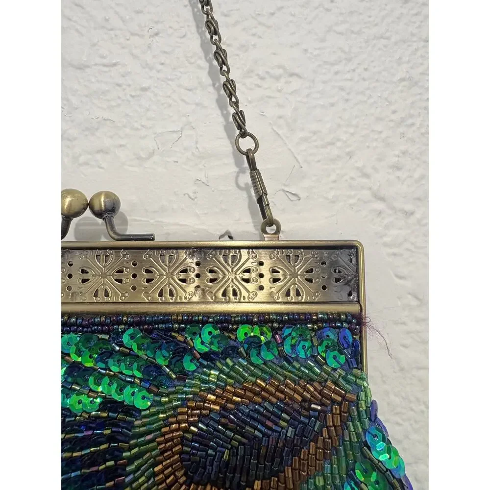 Peacock Beaded Sequin Handbag Chain Purse Coin Purse